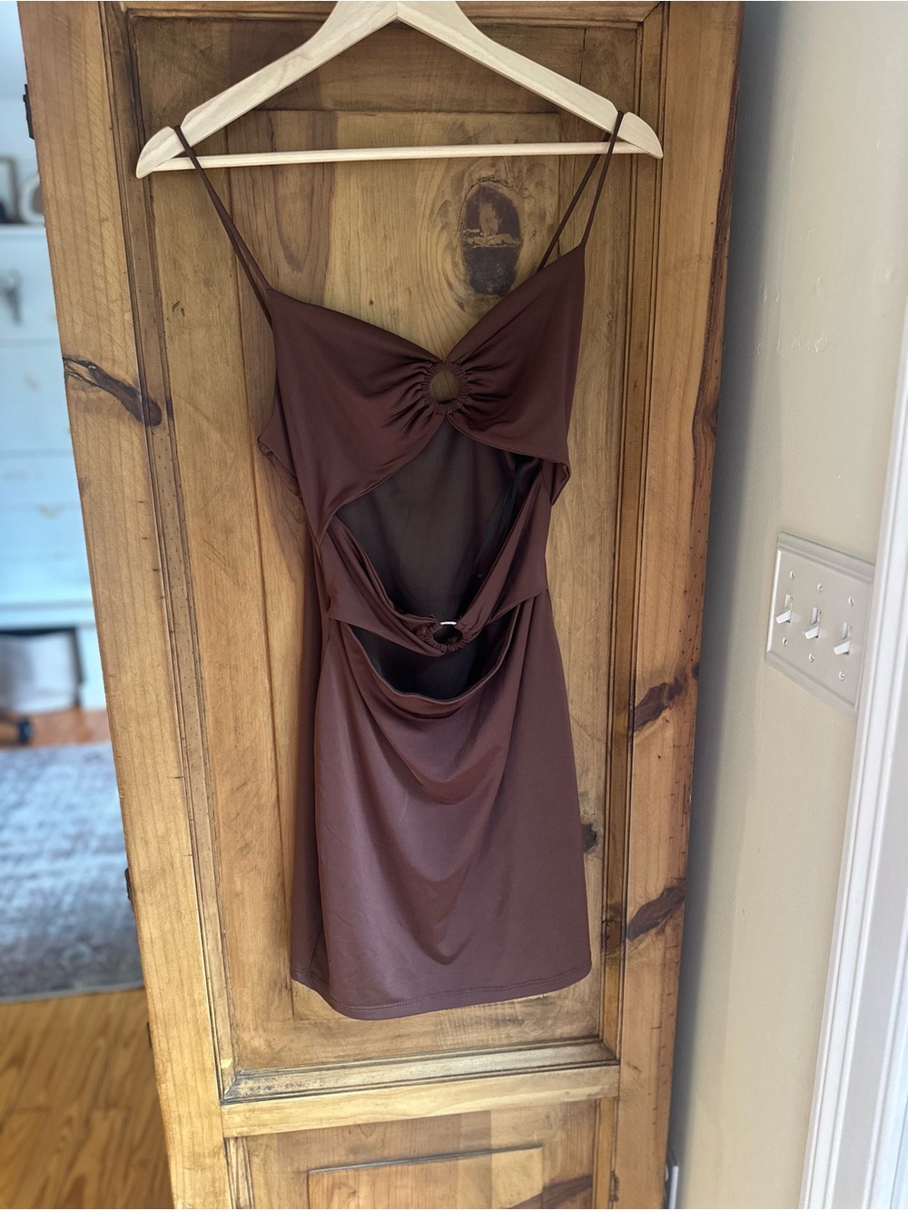 Windsor Brown Cutout Slip Dress with Ring Accents Large
